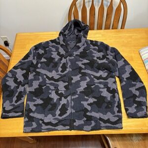 Barefoot Dreams CozyChic Hoodie Sweater Mens XL Camo Zip Knit Black Gray